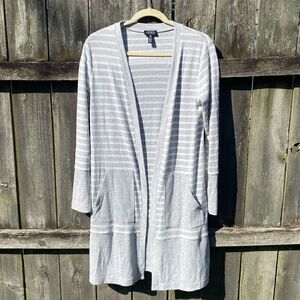 Jones New York Long Length Open Front Thin Ribbed Cardigan | S